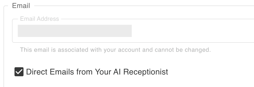 Direct email and SMS settings in AI Receptionist dashboard