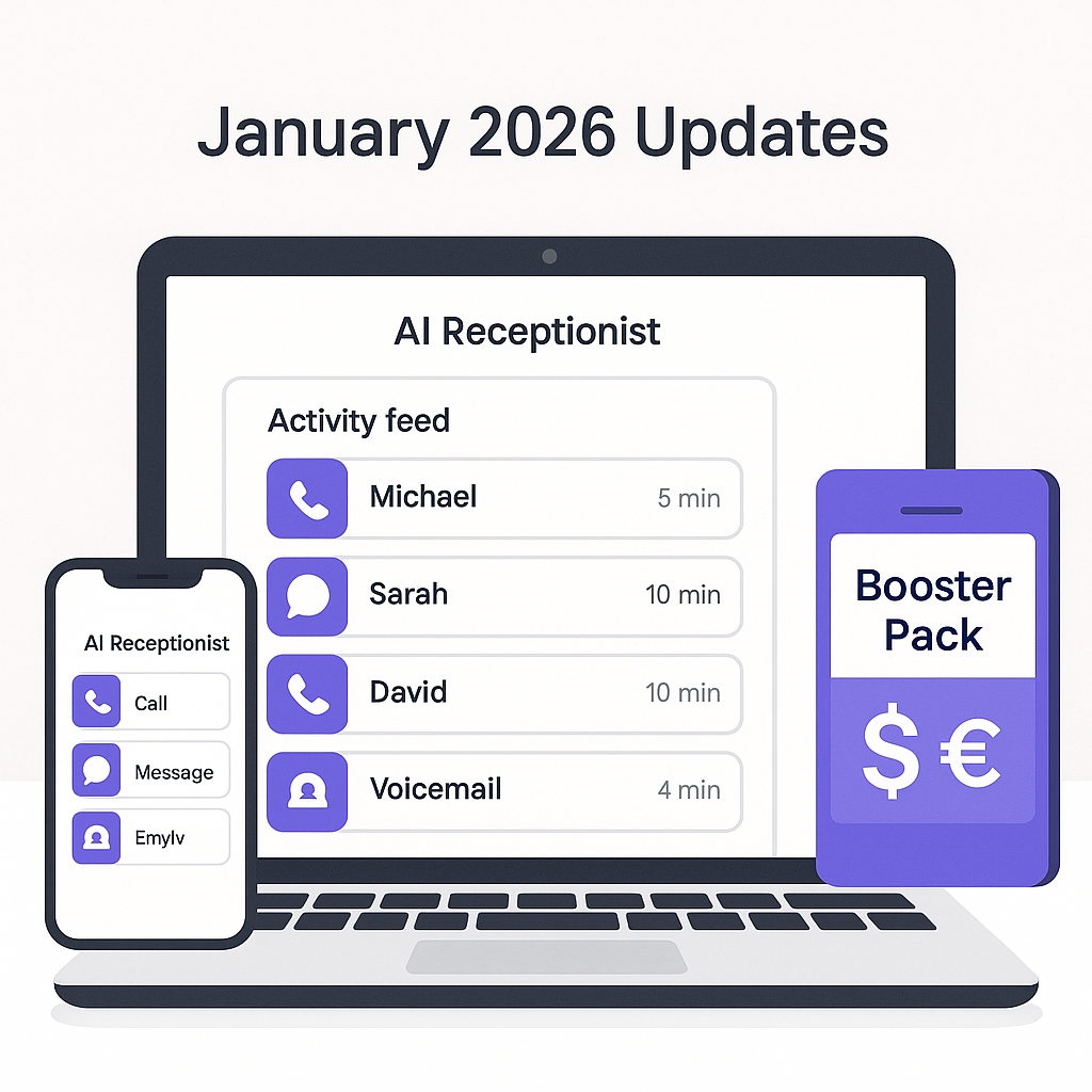 January 2026 AI Receptionist updates with unified activity feed and SMS chat