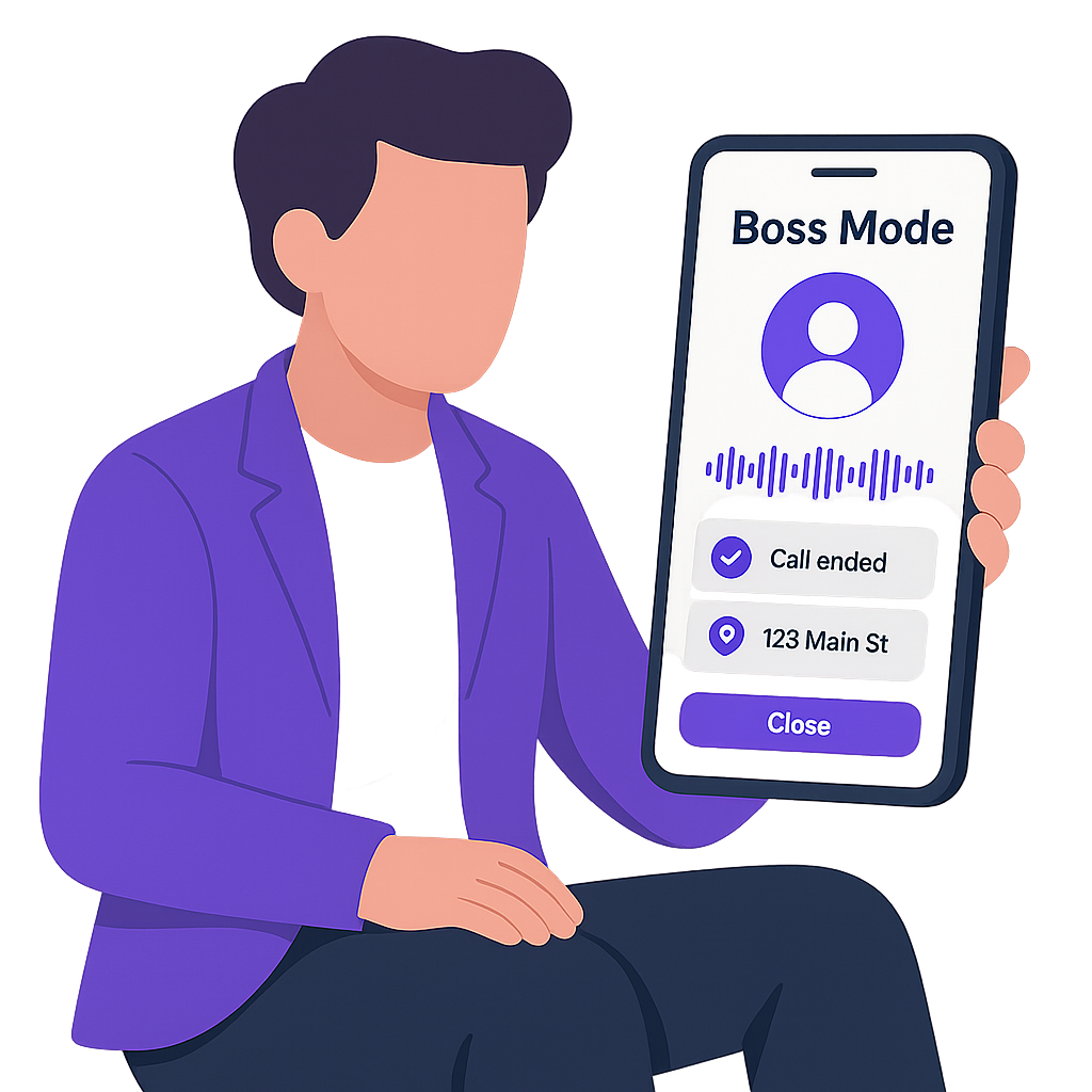 Boss on the phone with AI Receptionist