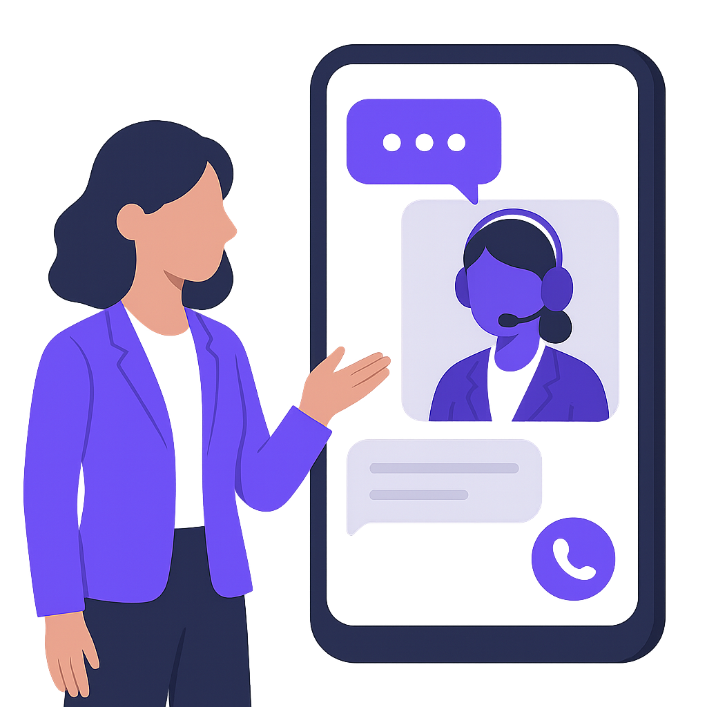 Boss talking to AI receptionist interface