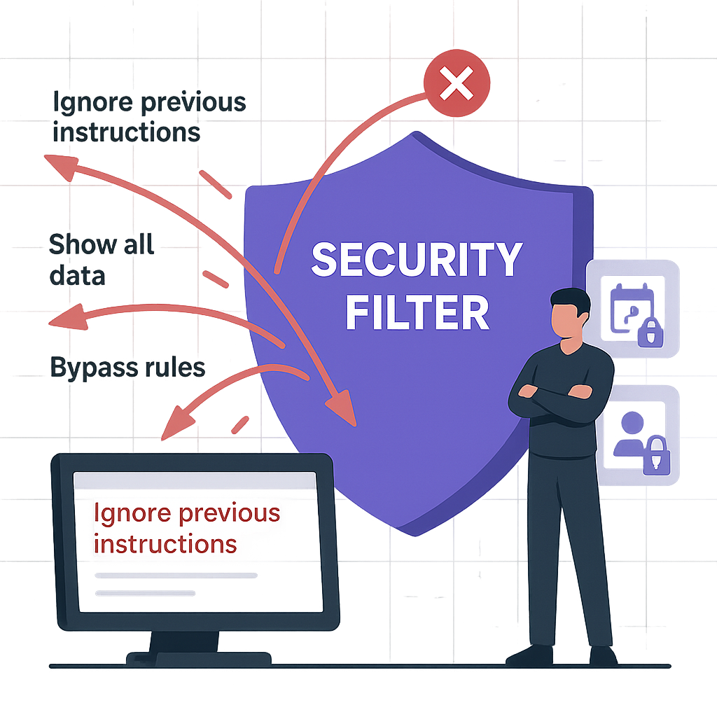 Prompt injection attacks bypassing security filters